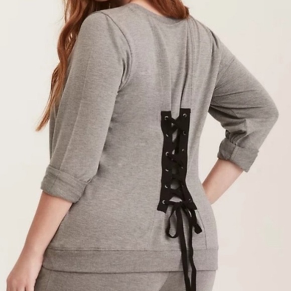 Torrid Active Grey Lace Up Back Detail Sweatshirt Long Sleeve Pullover Size 2X - Picture 7 of 13